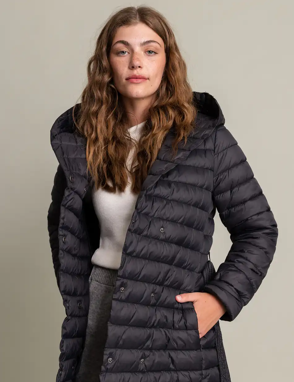 Biston fashion γυναικείο μακρύ μπουφάν με ενσωματωμένη κουκούλα 50-101-062 BLACK