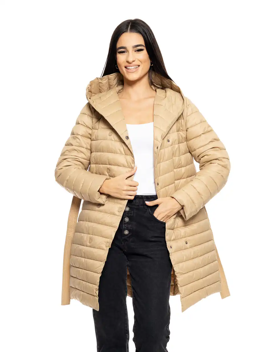 Biston fashion γυναικείο μακρύ μπουφάν με ενσωματωμένη κουκούλα 50-101-062 BEIGE