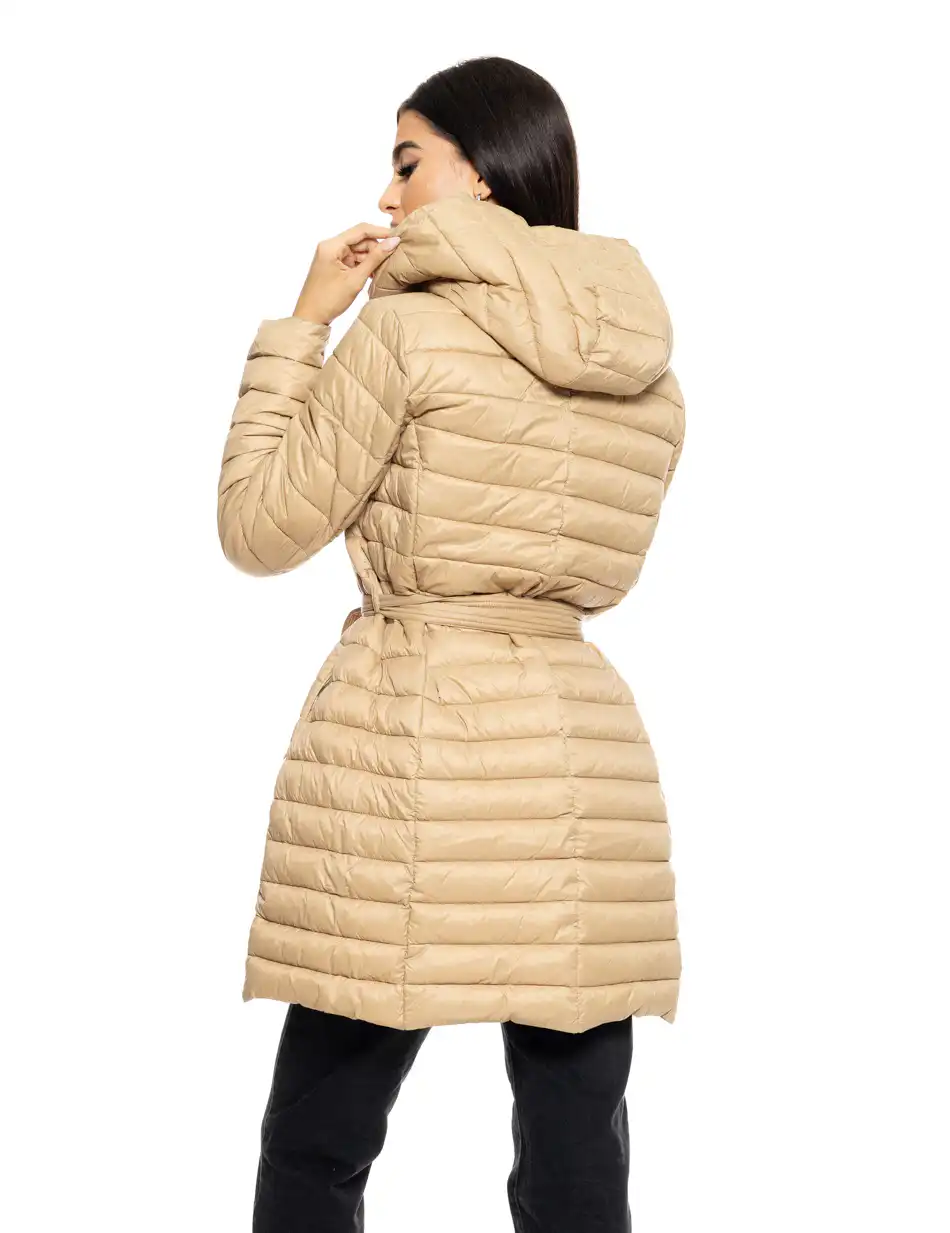 Biston fashion γυναικείο μακρύ μπουφάν με ενσωματωμένη κουκούλα 50-101-062 BEIGE
