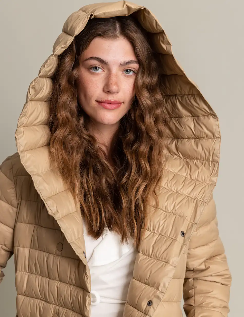 Biston fashion γυναικείο μακρύ μπουφάν με ενσωματωμένη κουκούλα 50-101-062 BEIGE