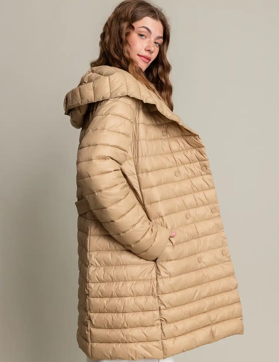 Biston fashion γυναικείο μακρύ μπουφάν με ενσωματωμένη κουκούλα 50-101-062 BEIGE