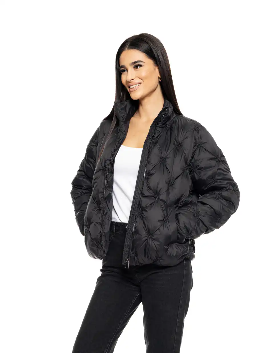 Biston fashion γυναικείο κοντό μπουφάν με γιακά 50-101-063 BLACK