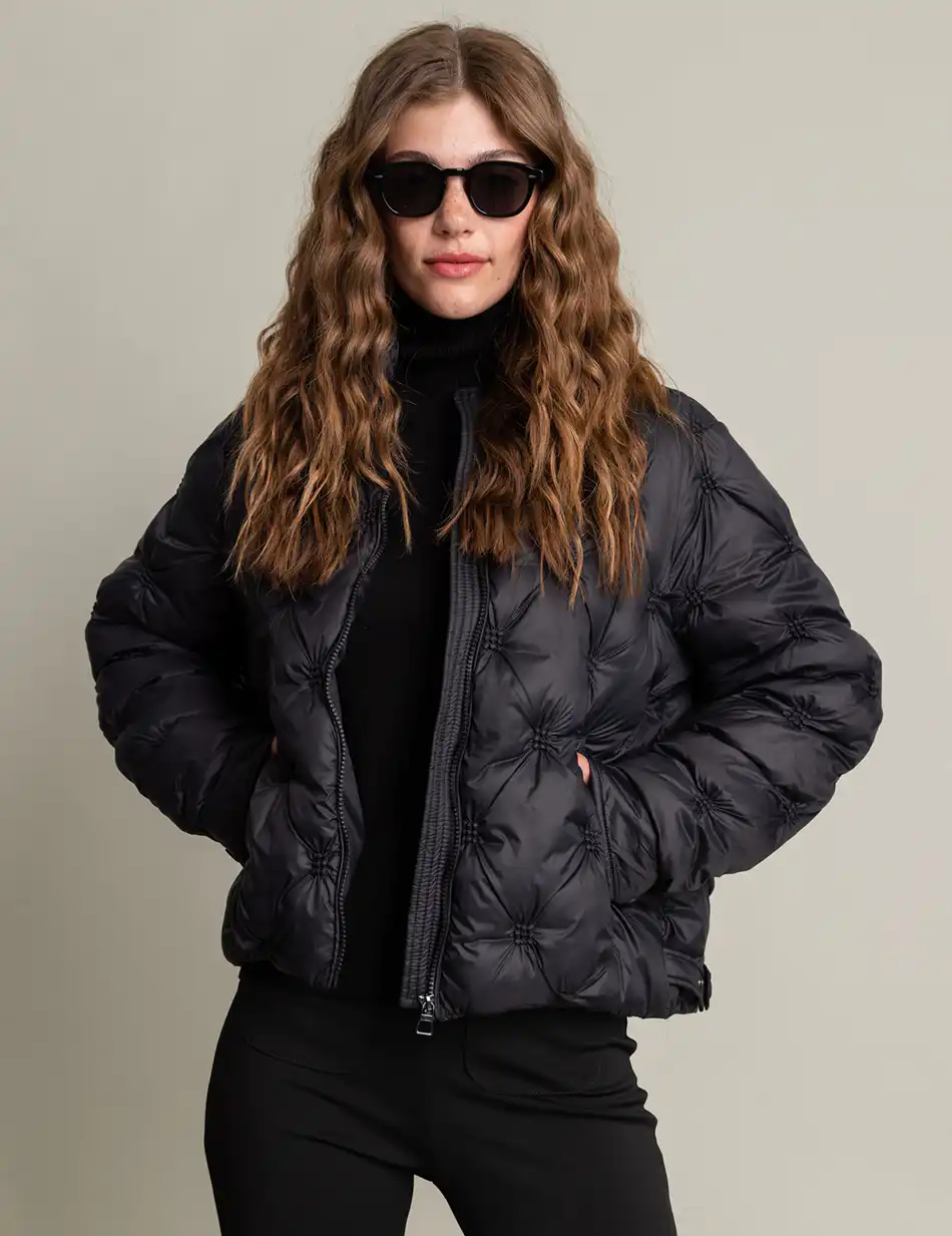 Biston fashion γυναικείο κοντό μπουφάν με γιακά 50-101-063 BLACK