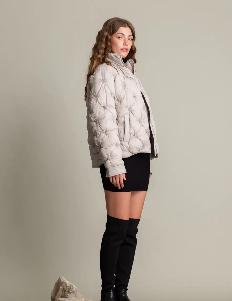 Biston fashion γυναικείο κοντό μπουφάν με γιακά 50-101-063 LT GREY