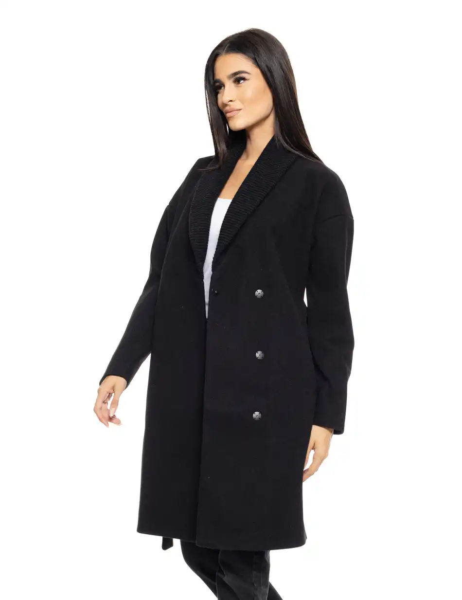 Splendid fashion γυναικείο μακρύ παλτό με πλεκτό γιακά 50-101-078 BLACK