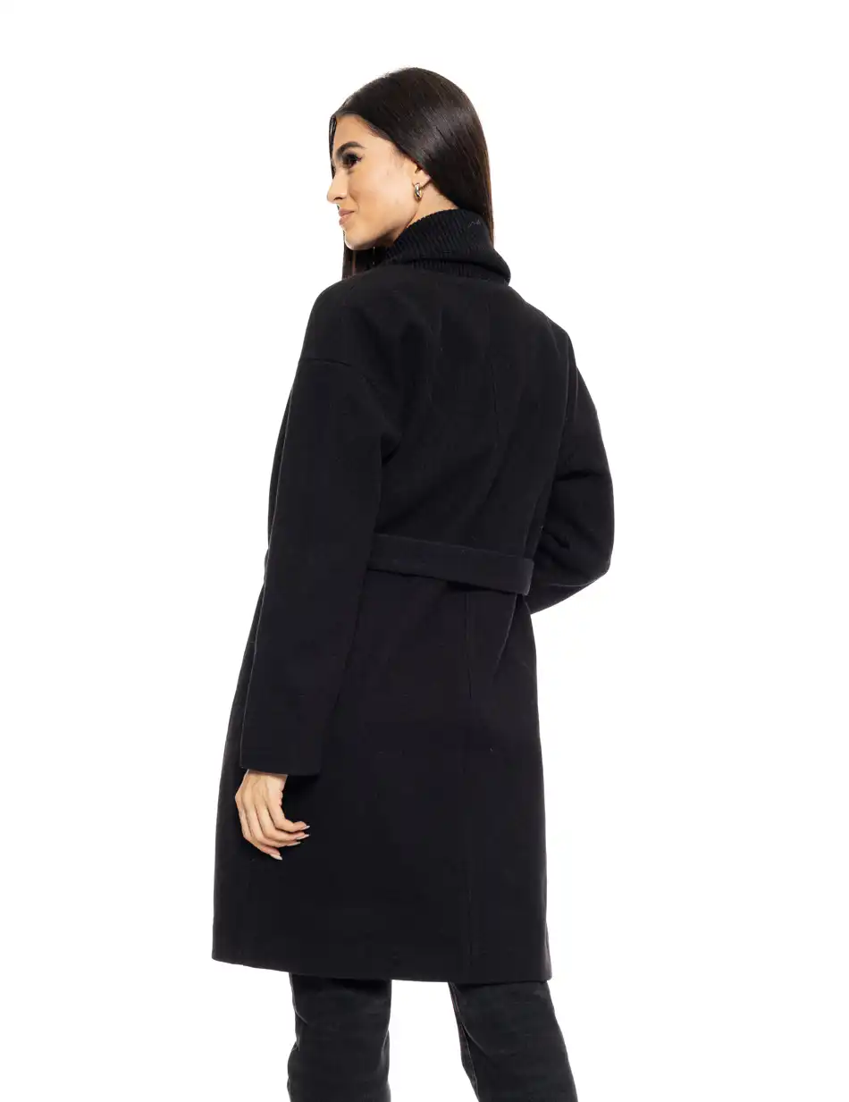 Splendid fashion γυναικείο μακρύ παλτό με πλεκτό γιακά 50-101-078 BLACK