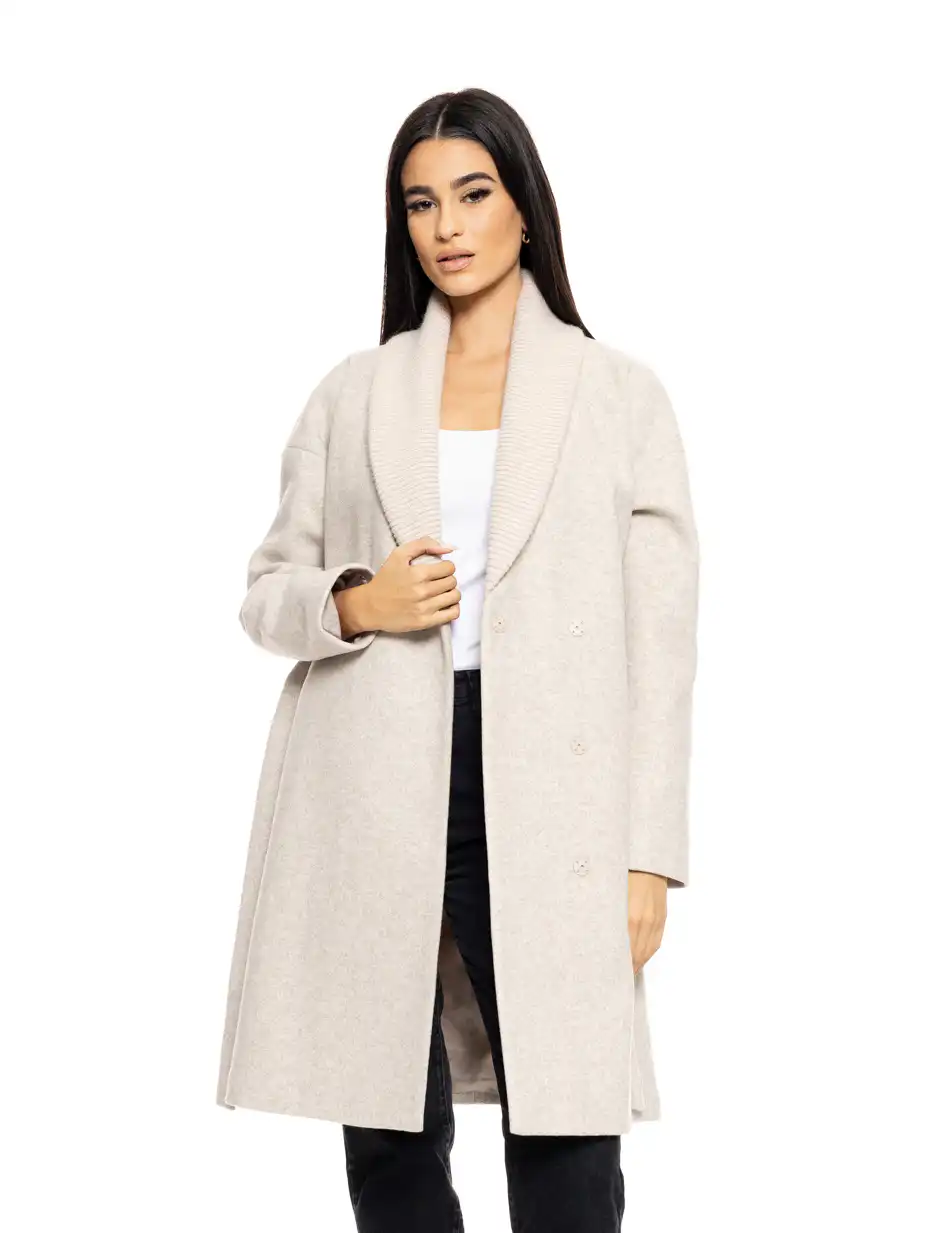 Splendid fashion γυναικείο μακρύ παλτό με πλεκτό γιακά 50-101-078 LT BEIGE