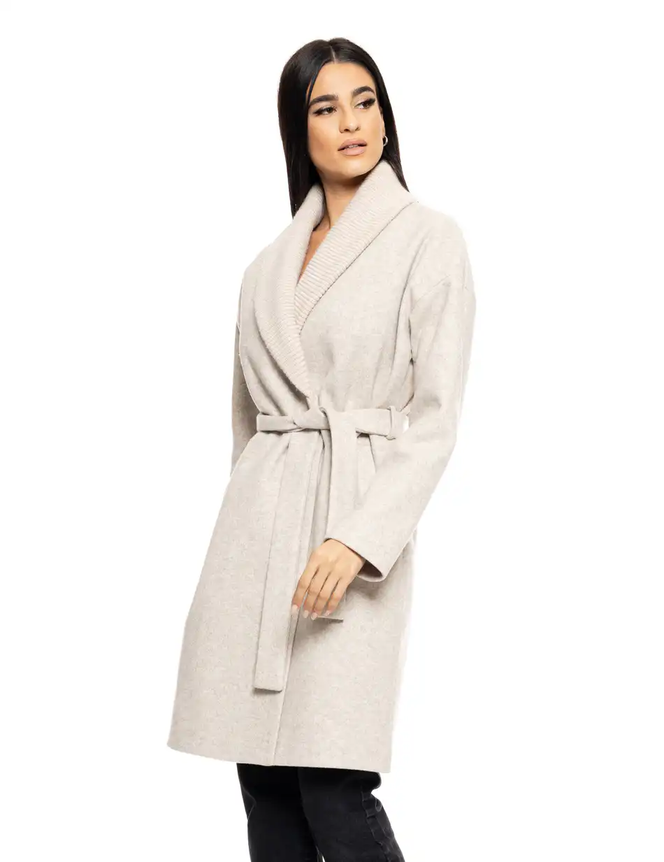 Splendid fashion γυναικείο μακρύ παλτό με πλεκτό γιακά 50-101-078 LT BEIGE