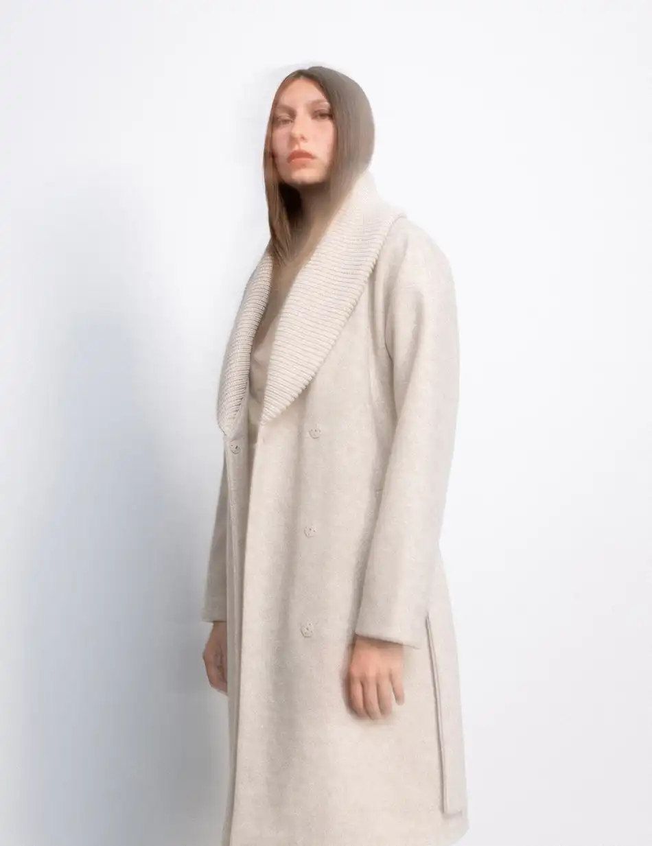 Splendid fashion γυναικείο μακρύ παλτό με πλεκτό γιακά 50-101-078 LT BEIGE