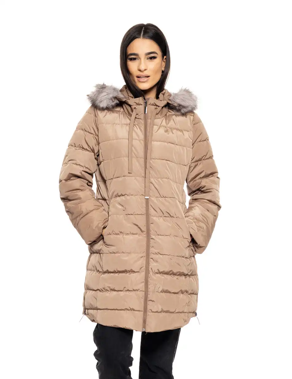 Biston fashion γυναικείο demi μπουφάν με αποσπώμενη κουκούλα 50-101-080 DK BEIGE