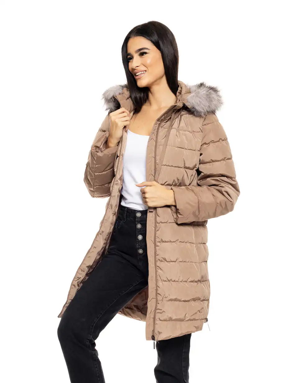 Biston fashion γυναικείο demi μπουφάν με αποσπώμενη κουκούλα 50-101-080 DK BEIGE