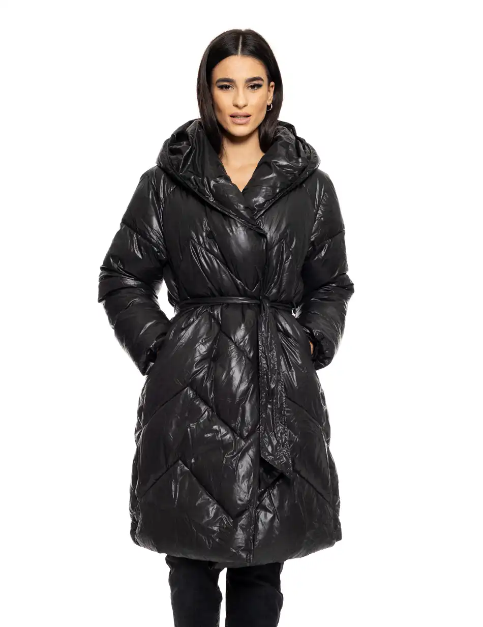 Splendid fashion γυναικείο μακρύ μπουφάν με ενσωματωμένη κουκούλα 50-101-097 BLACK