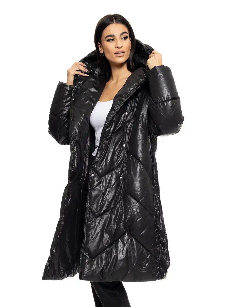 Splendid fashion γυναικείο μακρύ μπουφάν με ενσωματωμένη κουκούλα 50-101-097 BLACK