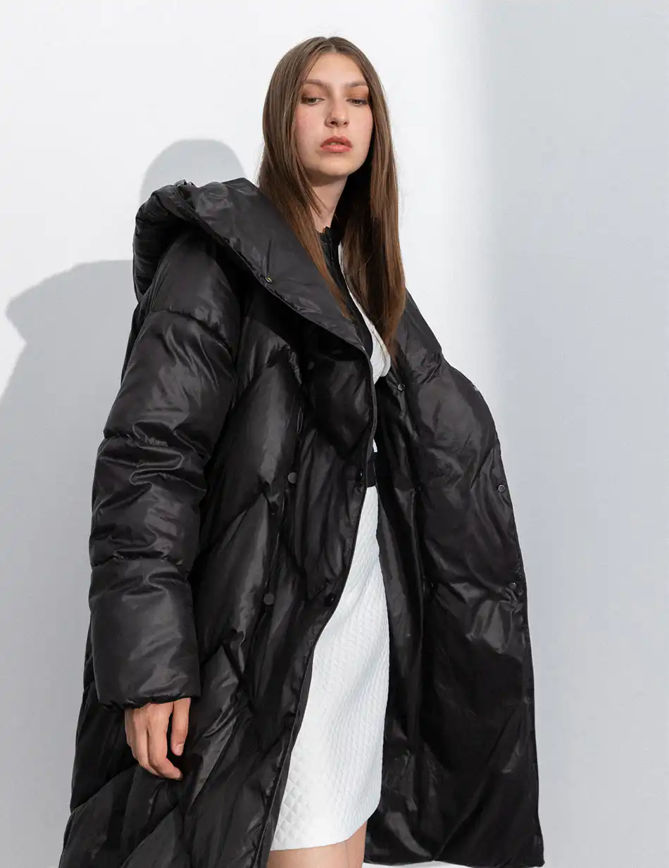 Splendid fashion γυναικείο μακρύ μπουφάν με ενσωματωμένη κουκούλα 50-101-097 BLACK