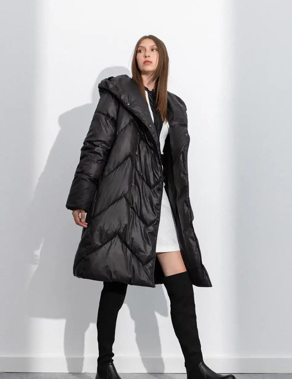 Splendid fashion γυναικείο μακρύ μπουφάν με ενσωματωμένη κουκούλα 50-101-097 BLACK