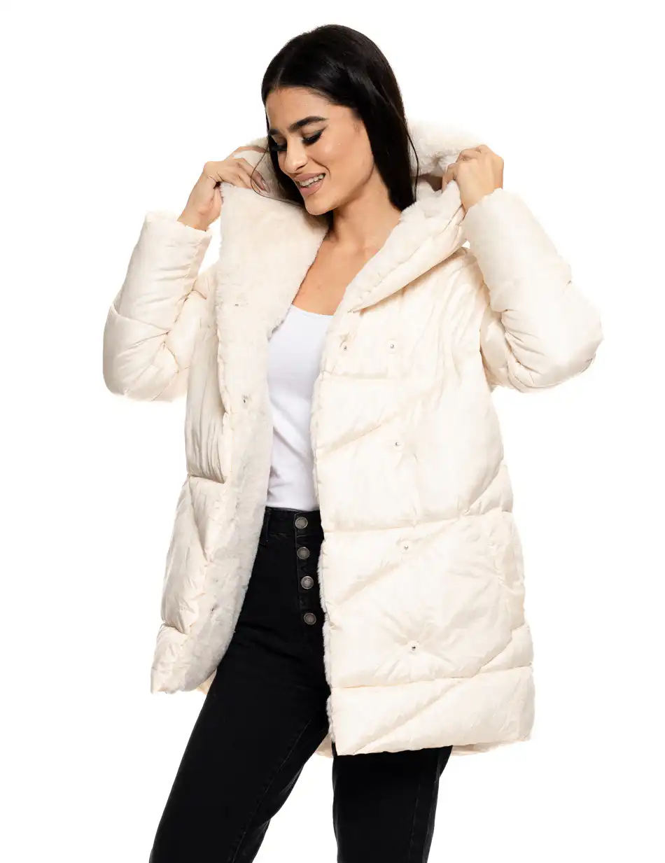 Splendid fashion γυναικείο κοντό μπουφάν με ενσωματωμένη κουκούλα 50-101-101 OFF WHITE