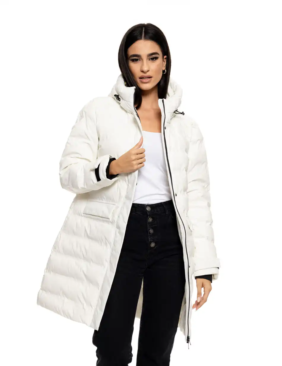 Splendid fashion γυναικείο μακρύ μπουφάν με ενσωματωμένη κουκούλα 50-101-105 OFF WHITE