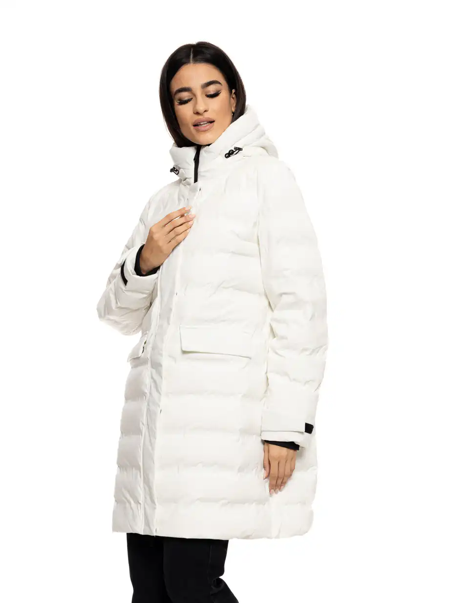 Splendid fashion γυναικείο μακρύ μπουφάν με ενσωματωμένη κουκούλα 50-101-105 OFF WHITE