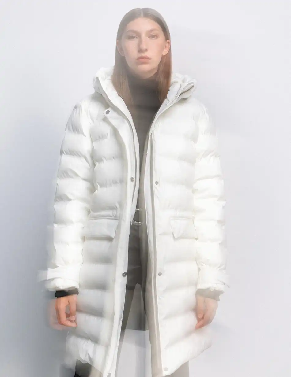 Splendid fashion γυναικείο μακρύ μπουφάν με ενσωματωμένη κουκούλα 50-101-105 OFF WHITE