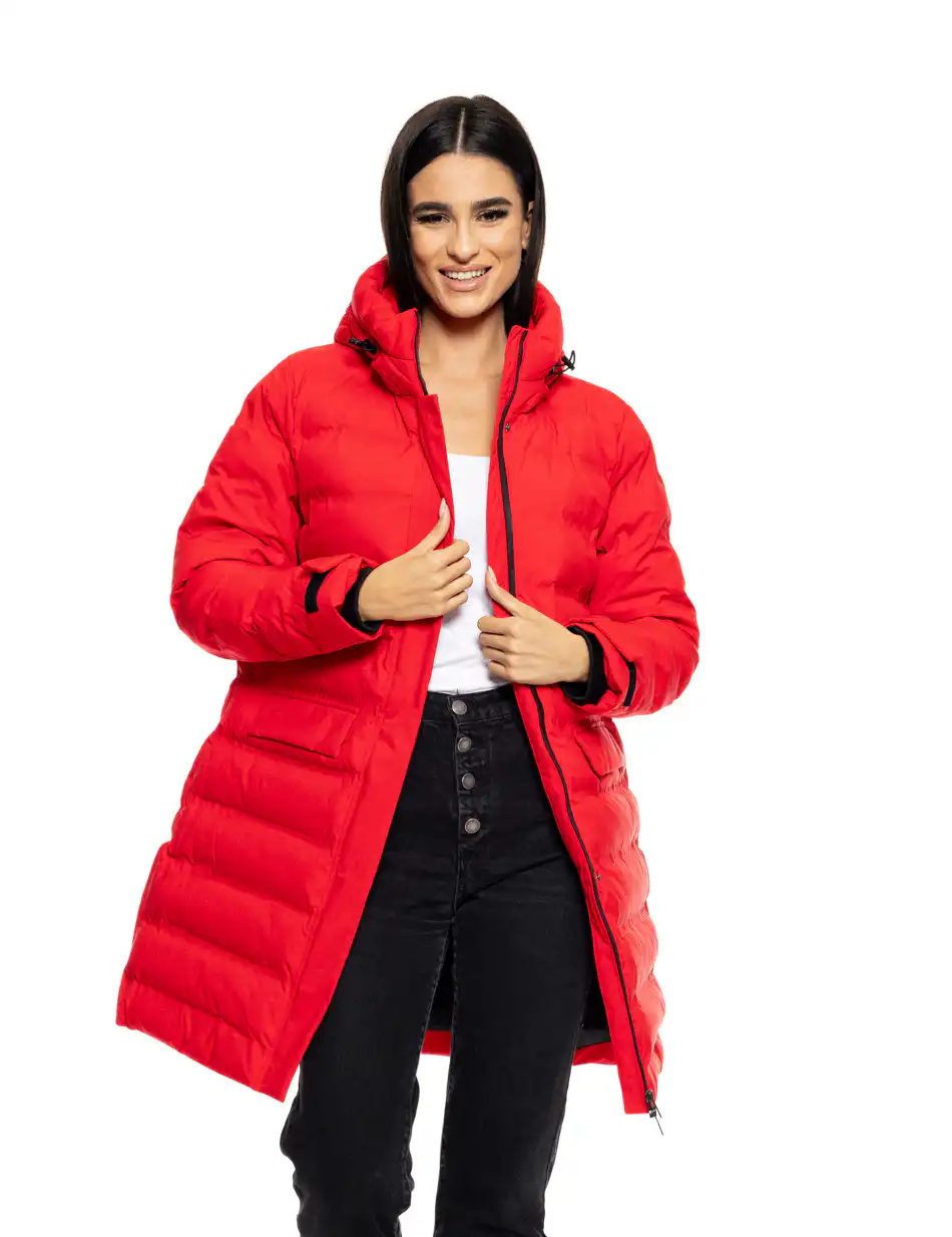 Splendid fashion γυναικείο μακρύ μπουφάν με ενσωματωμένη κουκούλα 50-101-105 RED