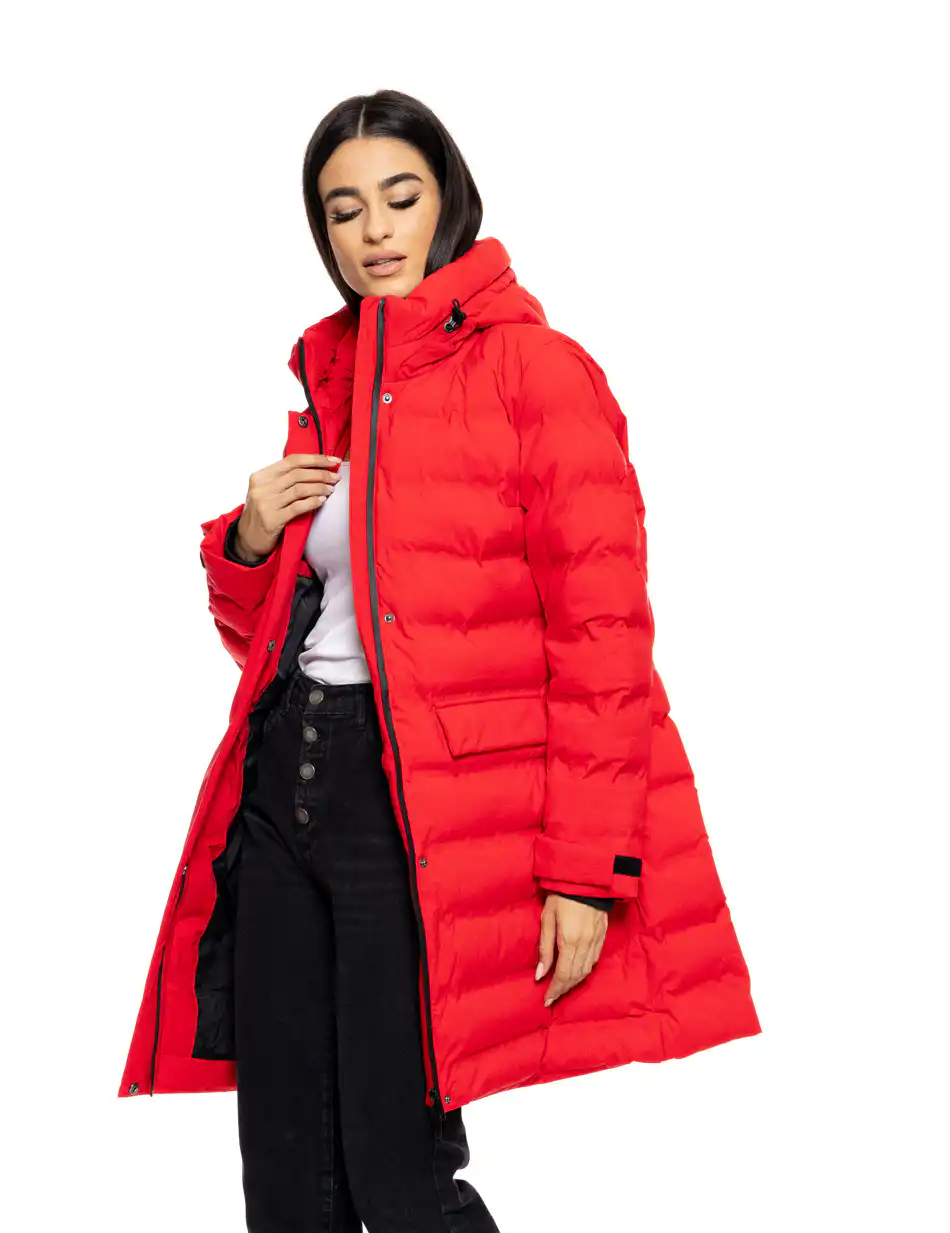 Splendid fashion γυναικείο μακρύ μπουφάν με ενσωματωμένη κουκούλα 50-101-105 RED