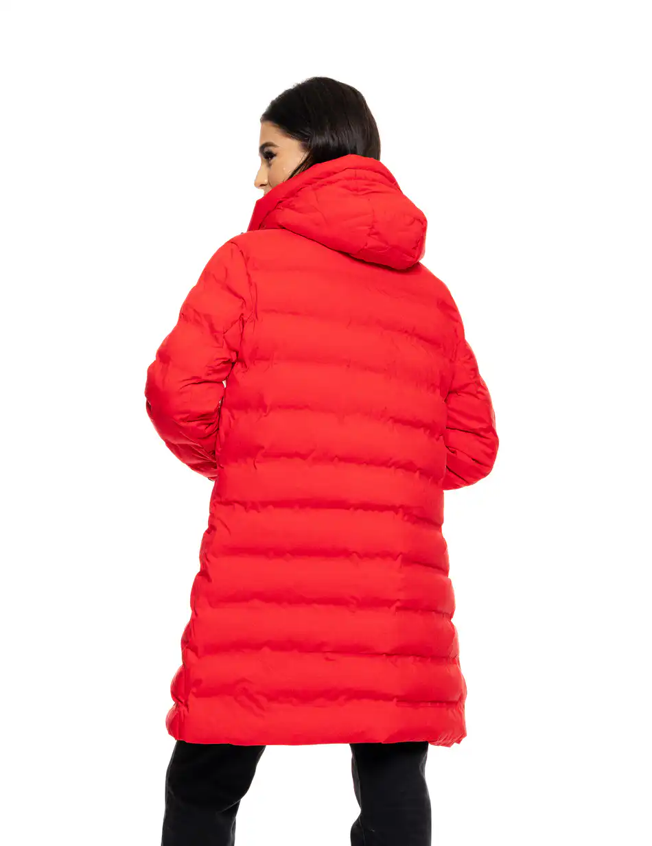 Splendid fashion γυναικείο μακρύ μπουφάν με ενσωματωμένη κουκούλα 50-101-105 RED