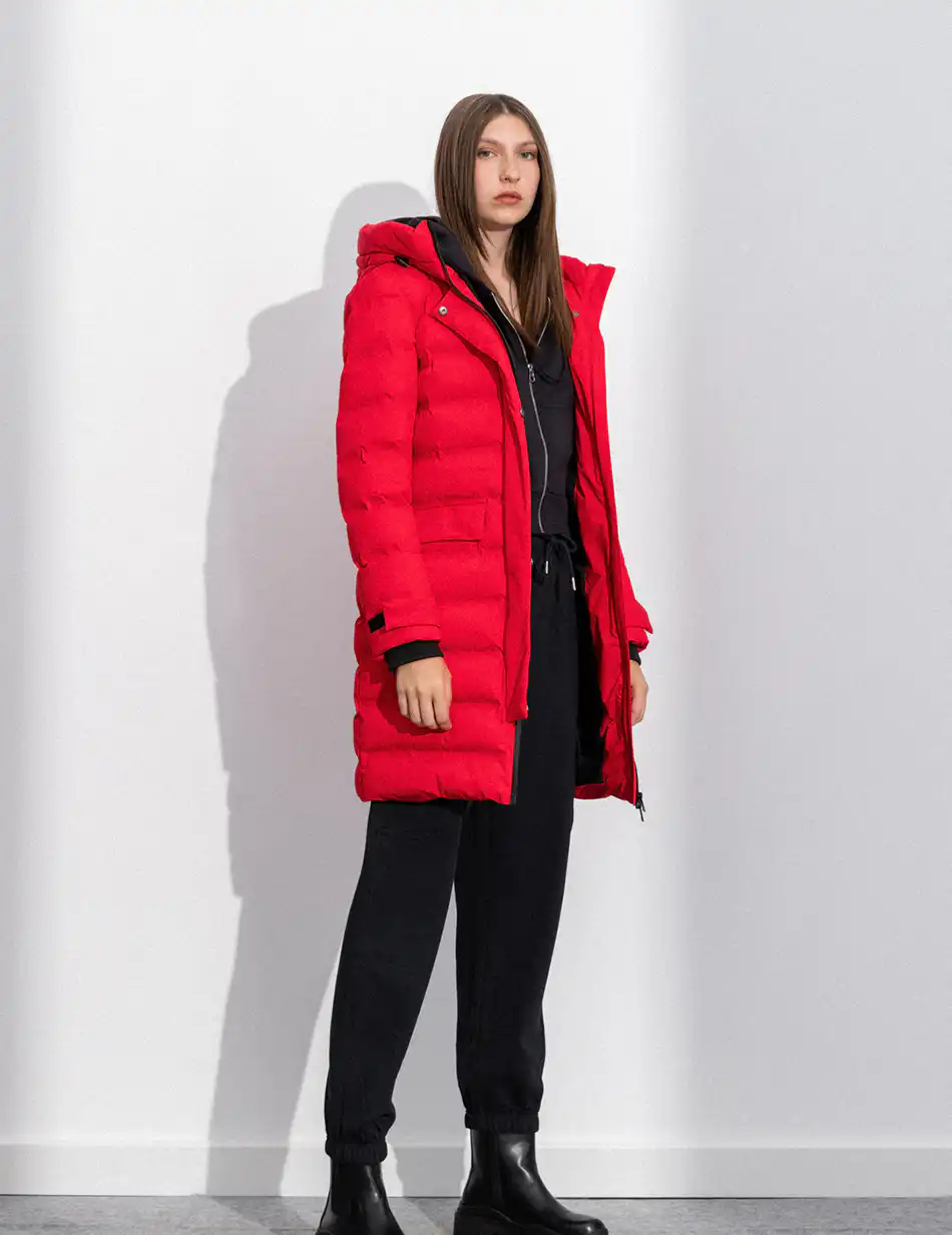 Splendid fashion γυναικείο μακρύ μπουφάν με ενσωματωμένη κουκούλα 50-101-105 RED