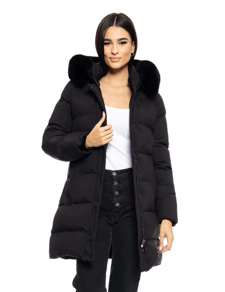 Biston fashion γυναικείο μακρύ μπουφάν με αποσπώμενη κουκούλα 50-101-108 BLACK