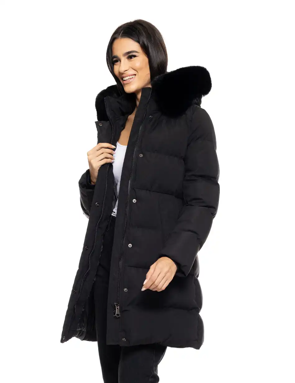 Biston fashion γυναικείο μακρύ μπουφάν με αποσπώμενη κουκούλα 50-101-108 BLACK