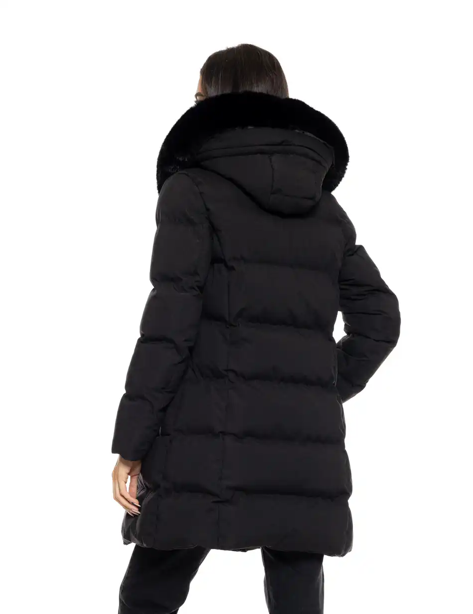 Biston fashion γυναικείο μακρύ μπουφάν με αποσπώμενη κουκούλα 50-101-108 BLACK