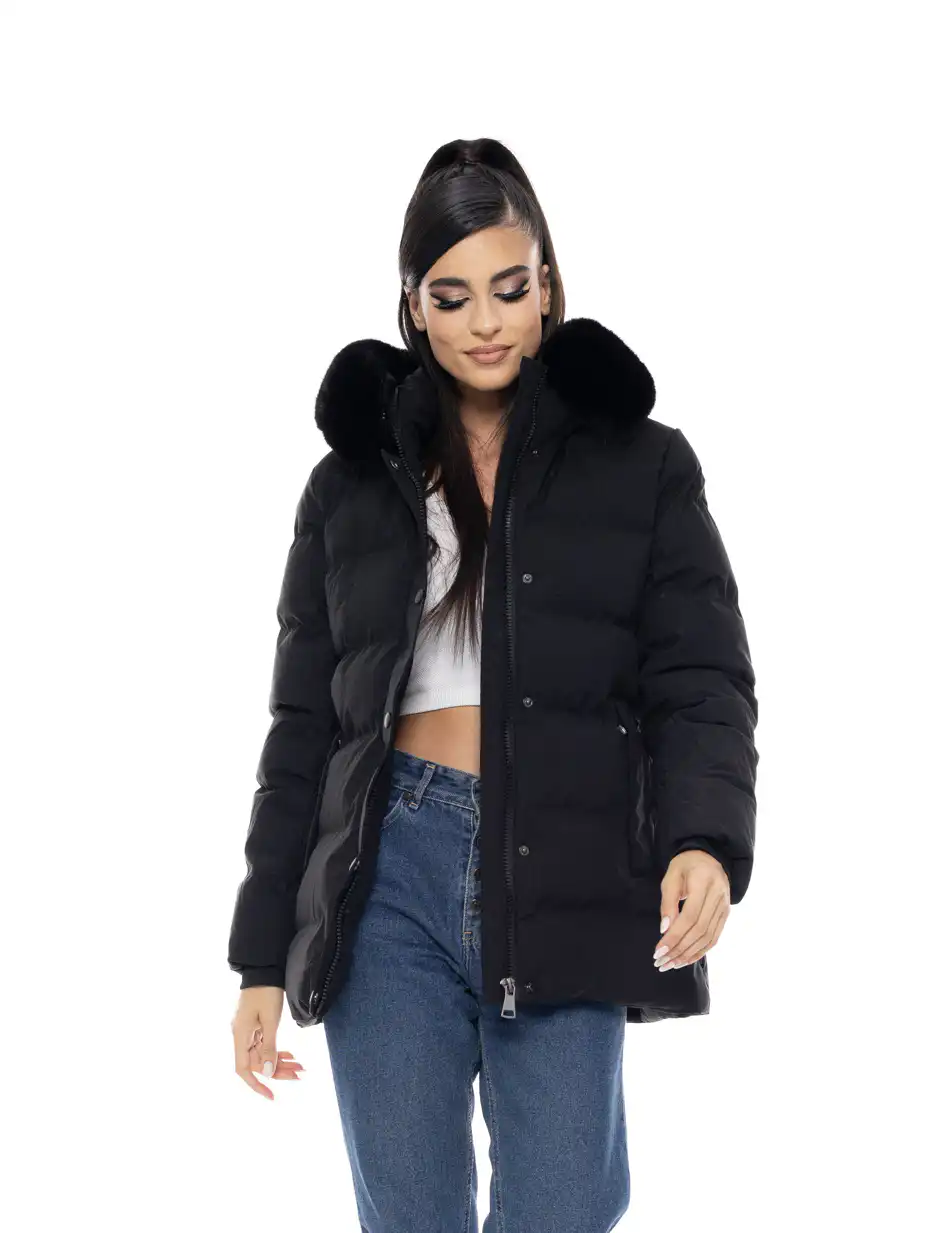 Biston fashion γυναικείο κοντό μπουφάν με αποσπώμενη κουκούλα 50-101-109 BLACK