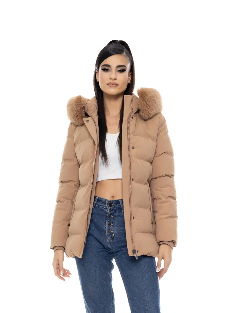 Biston fashion γυναικείο κοντό μπουφάν με αποσπώμενη κουκούλα 50-101-109 CAMEL