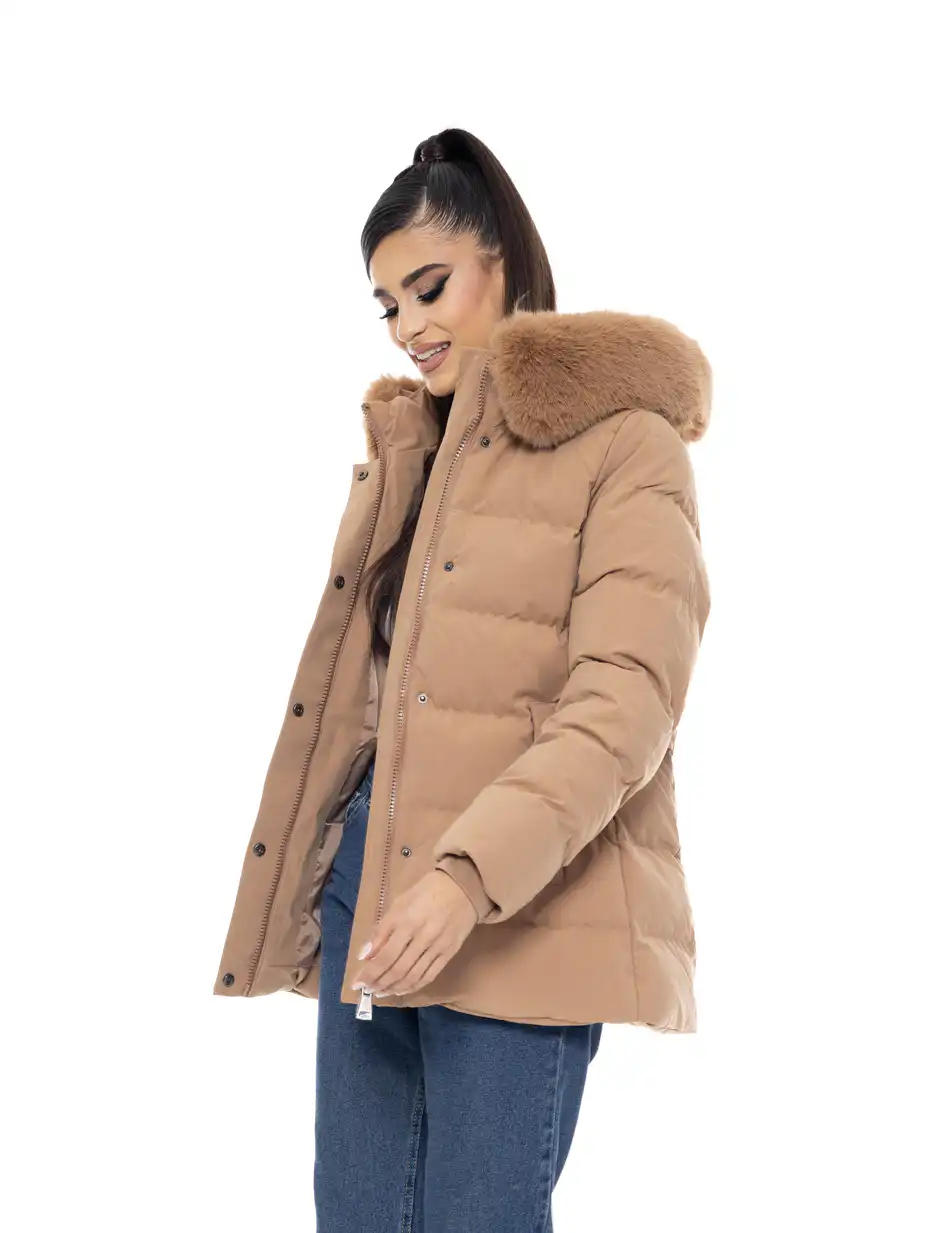 Biston fashion γυναικείο κοντό μπουφάν με αποσπώμενη κουκούλα 50-101-109 CAMEL