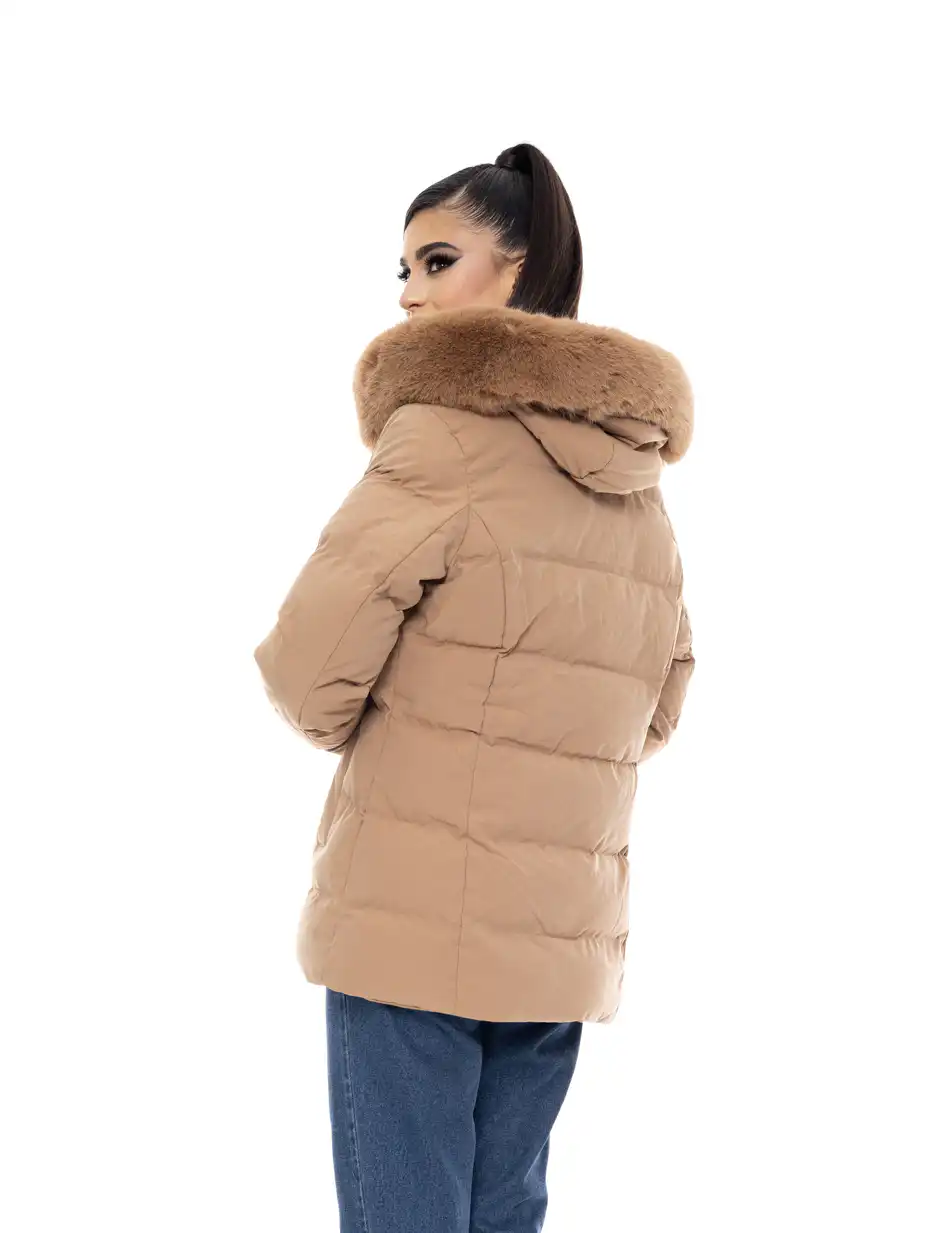 Biston fashion γυναικείο κοντό μπουφάν με αποσπώμενη κουκούλα 50-101-109 CAMEL