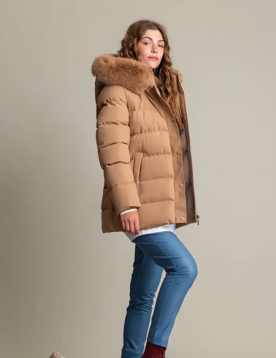 Biston fashion γυναικείο κοντό μπουφάν με αποσπώμενη κουκούλα 50-101-109 CAMEL