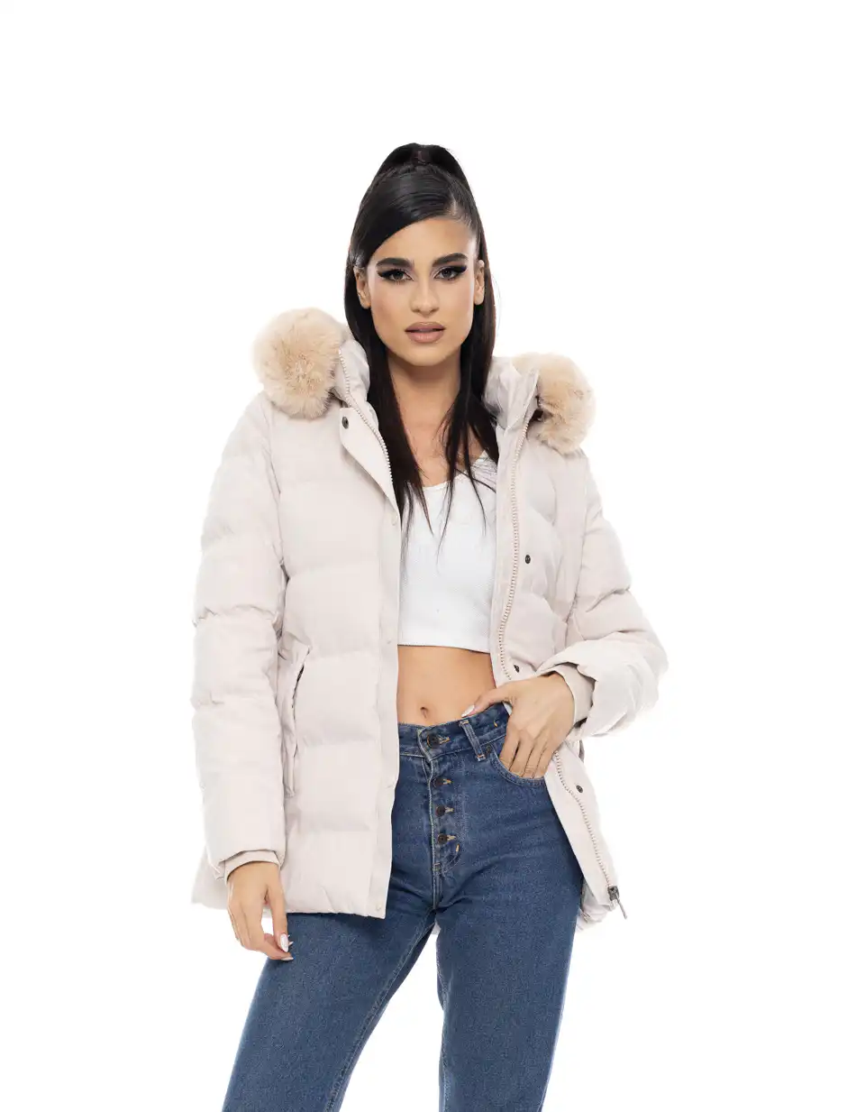 Biston fashion γυναικείο κοντό μπουφάν με αποσπώμενη κουκούλα 50-101-109 LT BEIGE