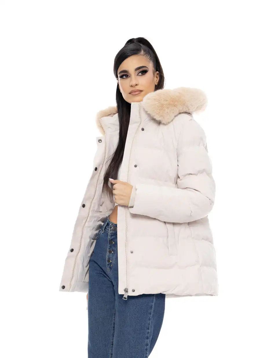 Biston fashion γυναικείο κοντό μπουφάν με αποσπώμενη κουκούλα 50-101-109 LT BEIGE