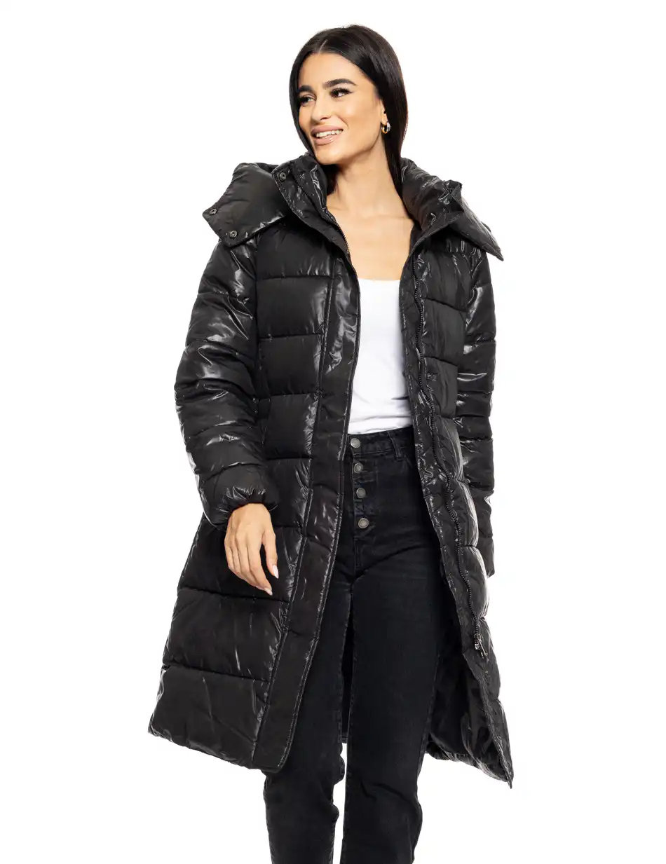 Biston fashion γυναικείο μακρύ μπουφάν με αποσπώμενη κουκούλα 50-101-111 BLACK