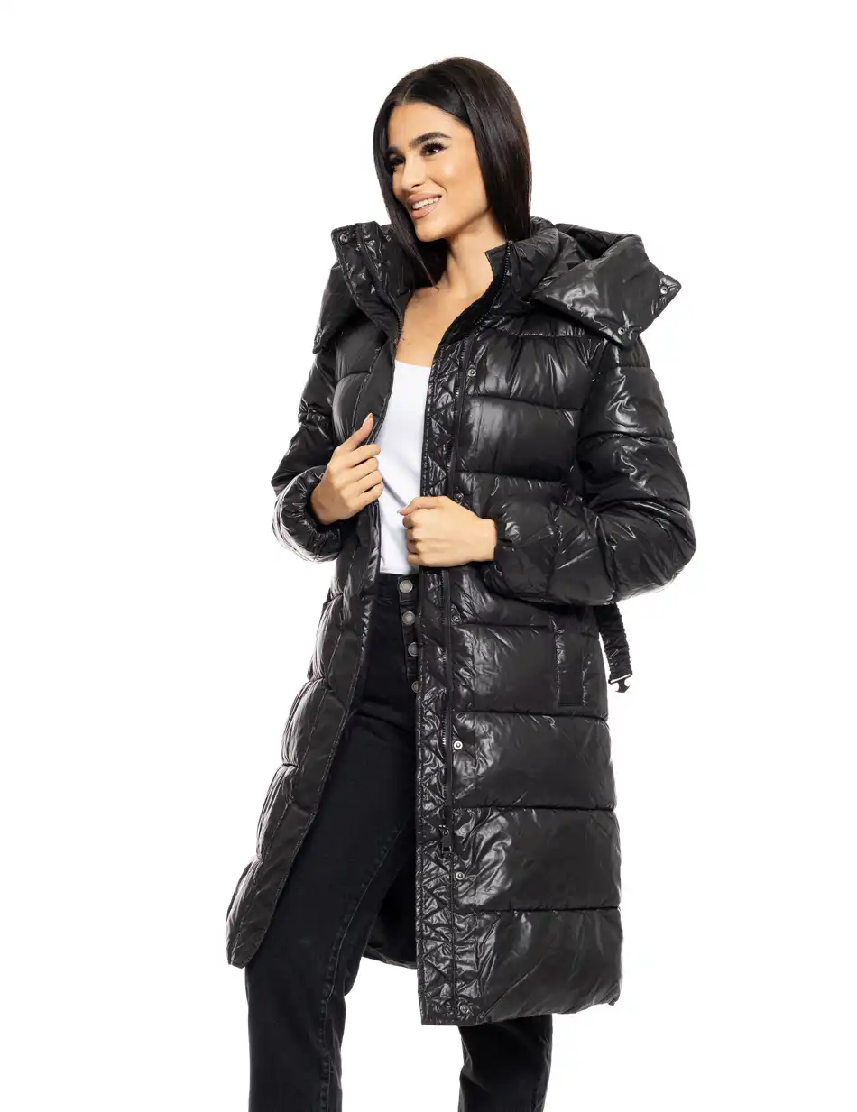 Biston fashion γυναικείο μακρύ μπουφάν με αποσπώμενη κουκούλα 50-101-111 BLACK