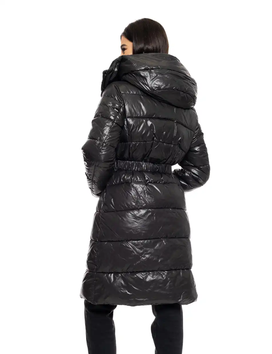 Biston fashion γυναικείο μακρύ μπουφάν με αποσπώμενη κουκούλα 50-101-111 BLACK