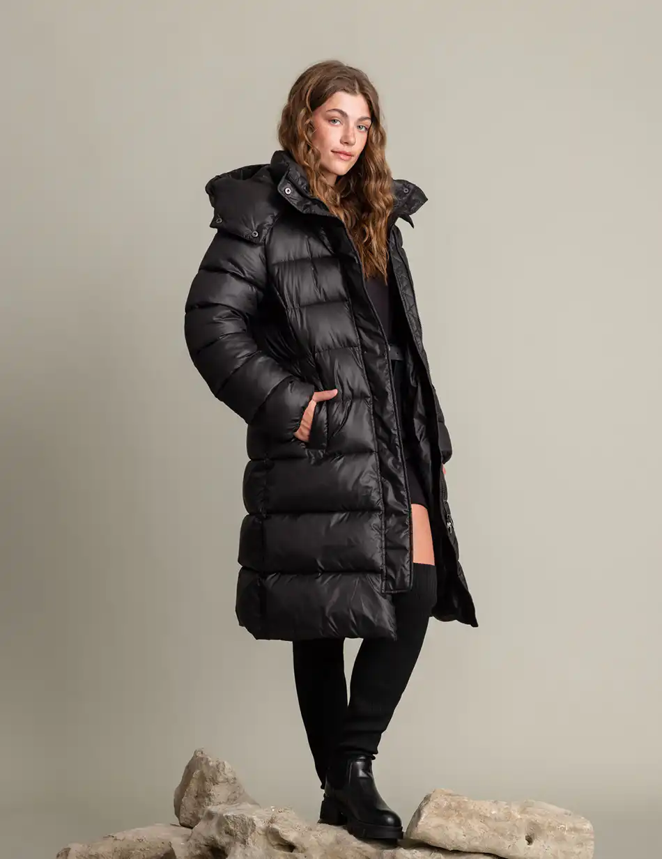 Biston fashion γυναικείο μακρύ μπουφάν με αποσπώμενη κουκούλα 50-101-111 BLACK