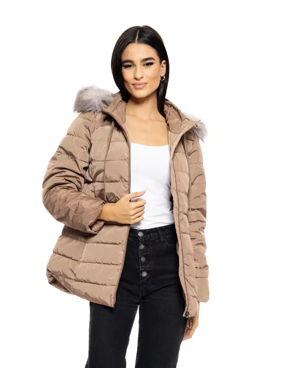 Splendid fashion γυναικείο demi μπουφάν με αποσπώμενη κουκούλα 50-101-117 DK BEIGE