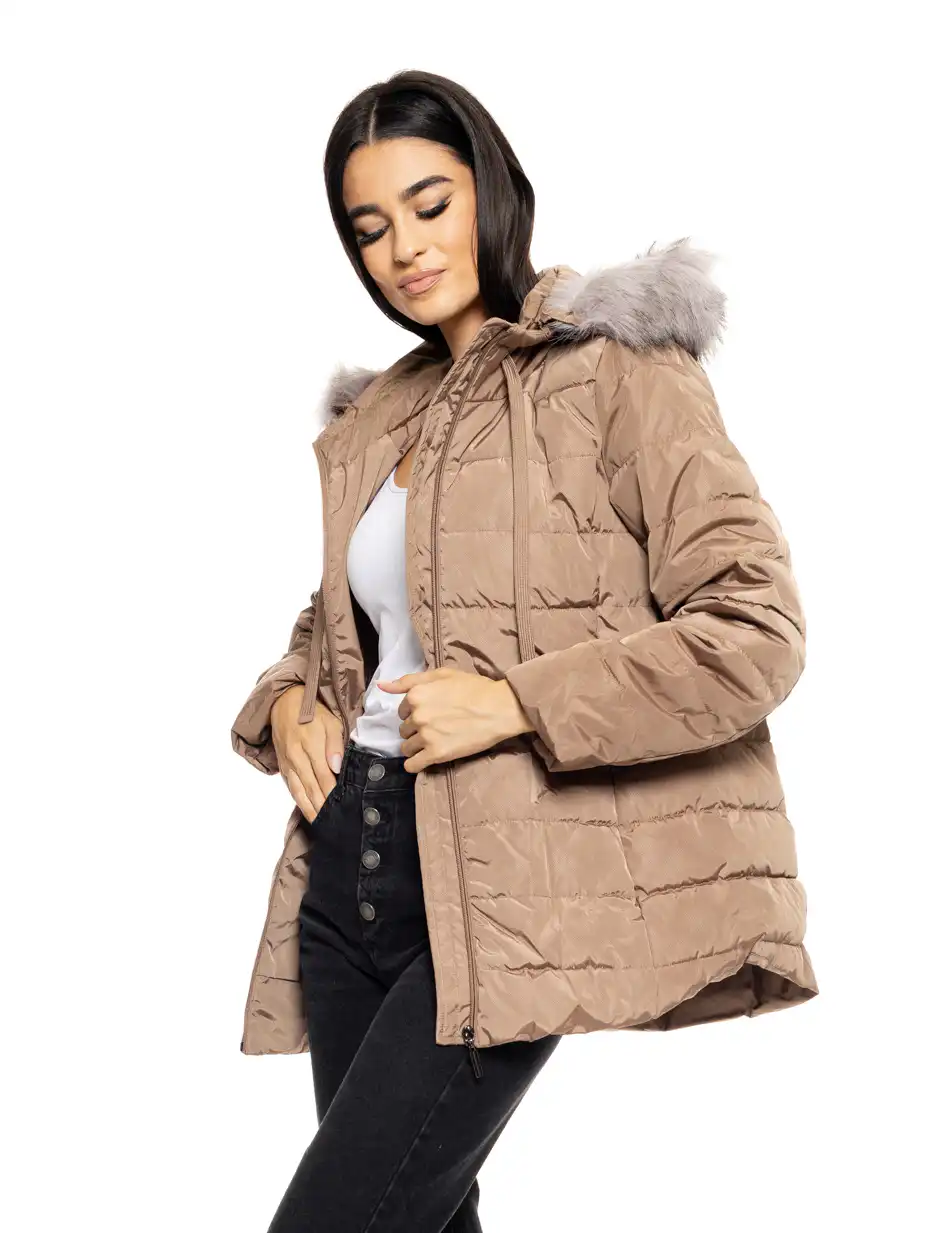 Splendid fashion γυναικείο demi μπουφάν με αποσπώμενη κουκούλα 50-101-117 DK BEIGE