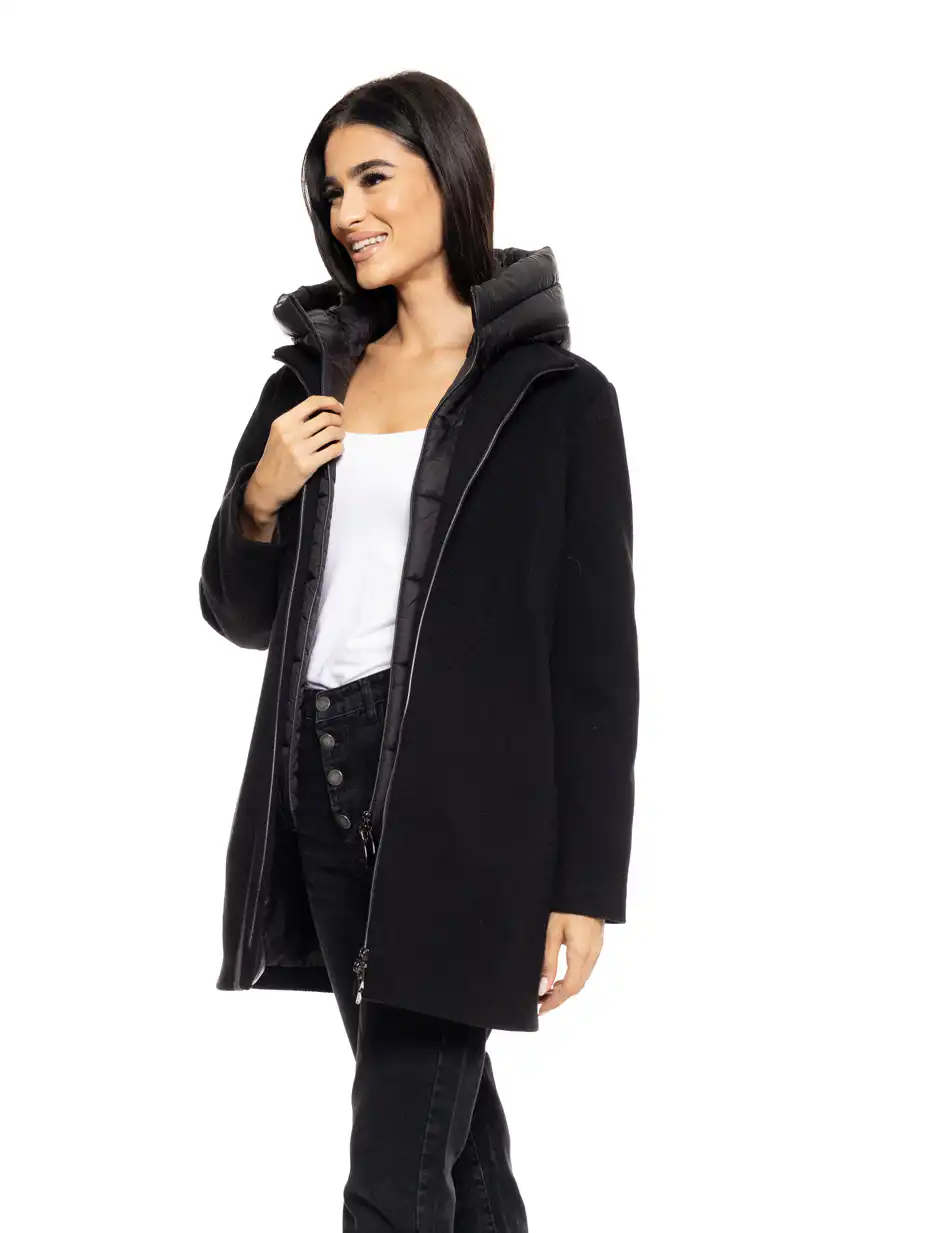 Biston fashion γυναικείο demi παλτό με αποσπώμενη κουκούλα 50-101-120 BLACK