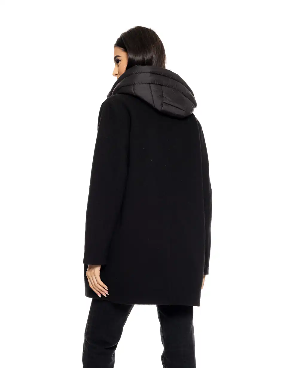 Biston fashion γυναικείο demi παλτό με αποσπώμενη κουκούλα 50-101-120 BLACK