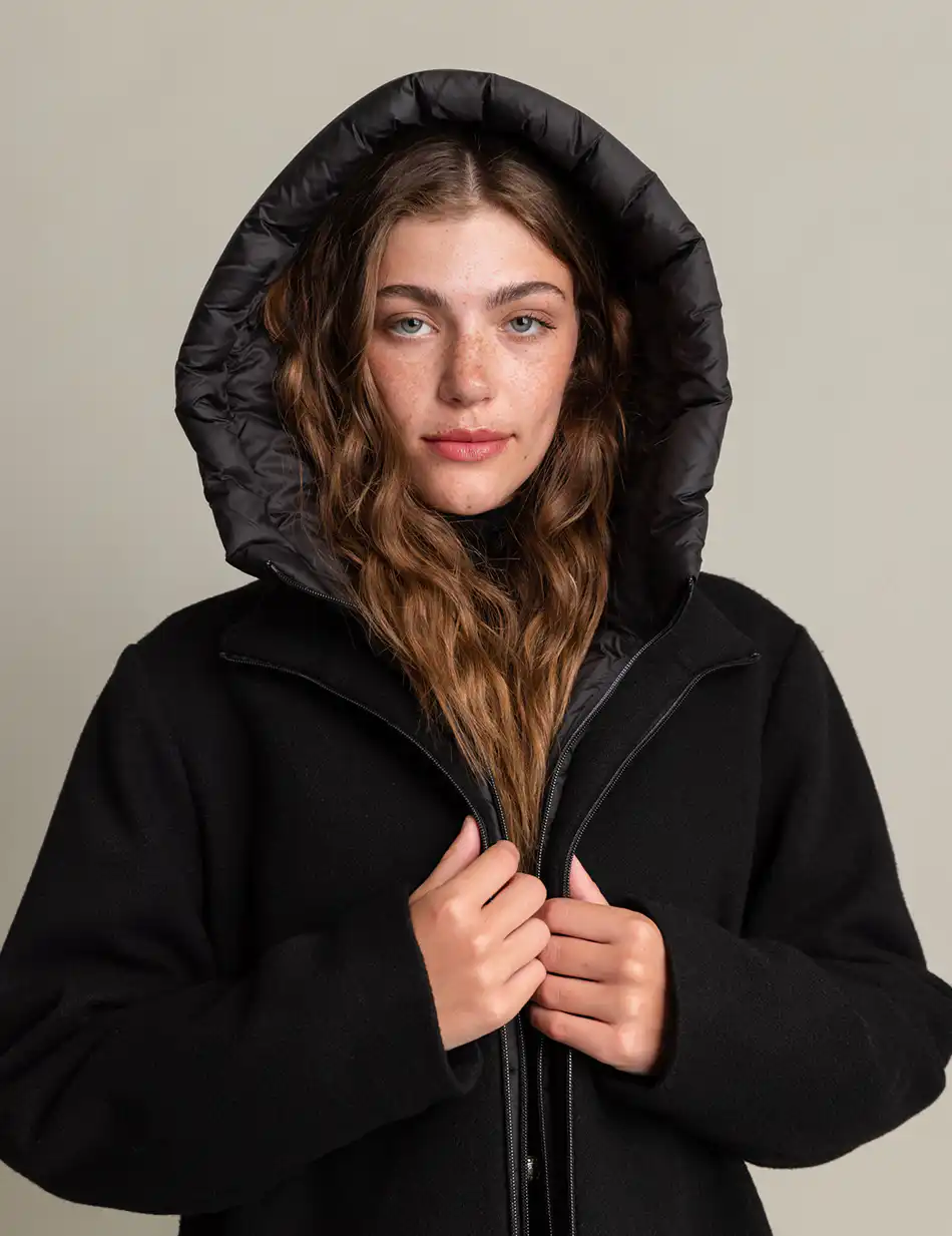 Biston fashion γυναικείο demi παλτό με αποσπώμενη κουκούλα 50-101-120 BLACK