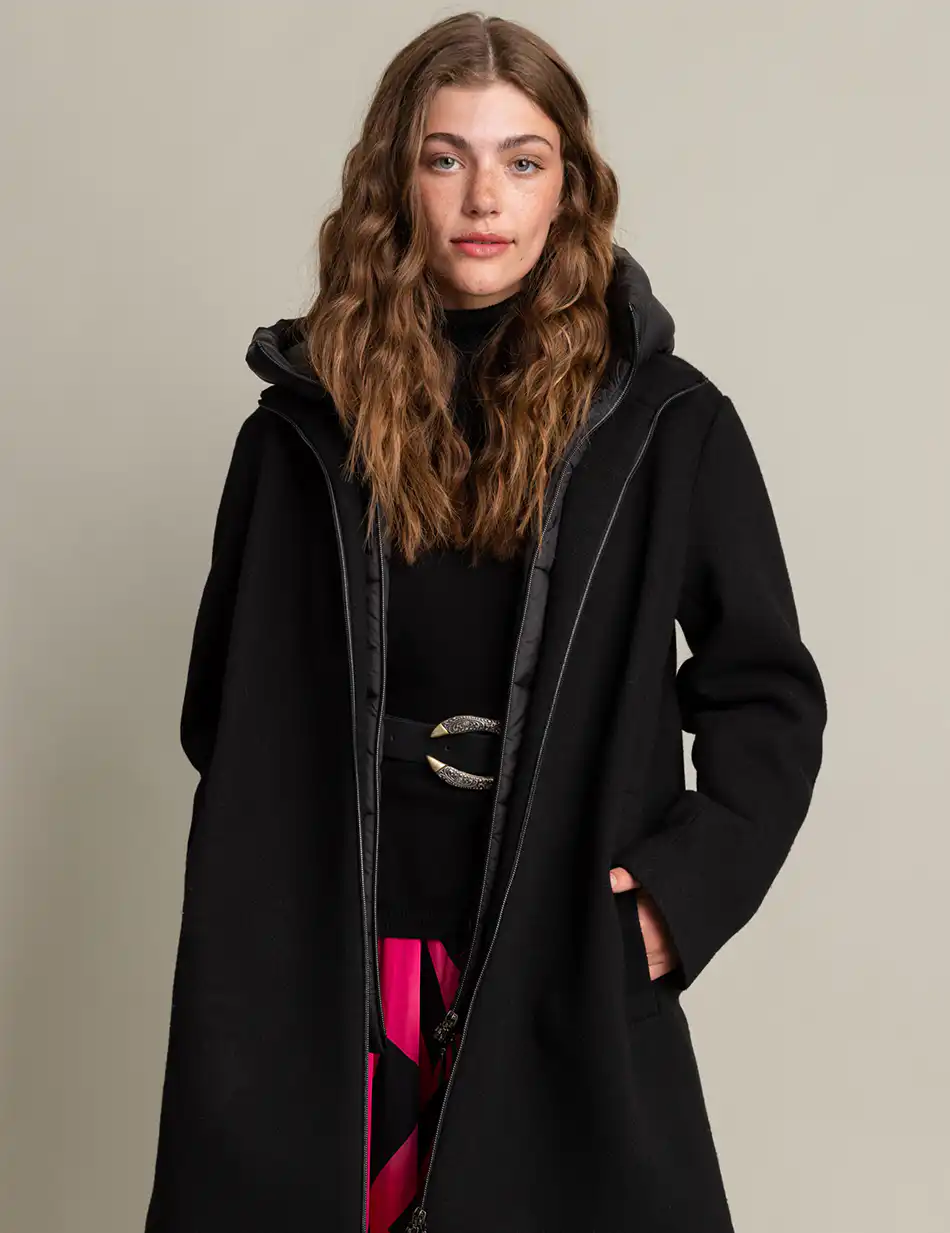 Biston fashion γυναικείο demi παλτό με αποσπώμενη κουκούλα 50-101-120 BLACK