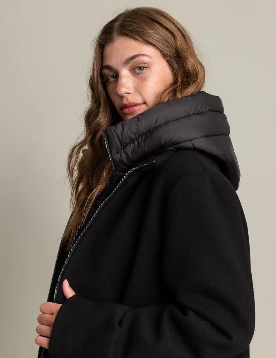 Biston fashion γυναικείο demi παλτό με αποσπώμενη κουκούλα 50-101-120 BLACK