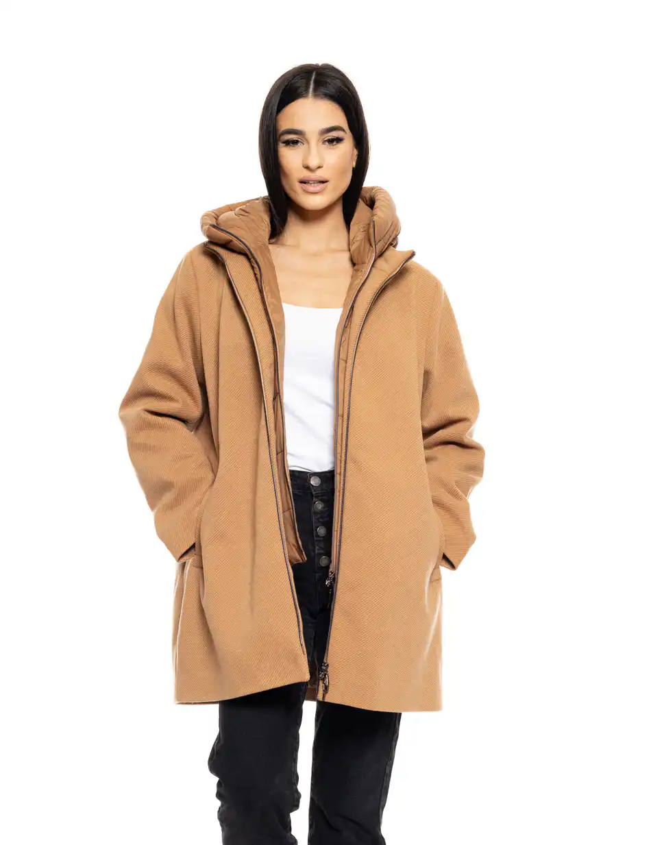 Biston fashion γυναικείο demi παλτό με αποσπώμενη κουκούλα 50-101-120 CAMEL