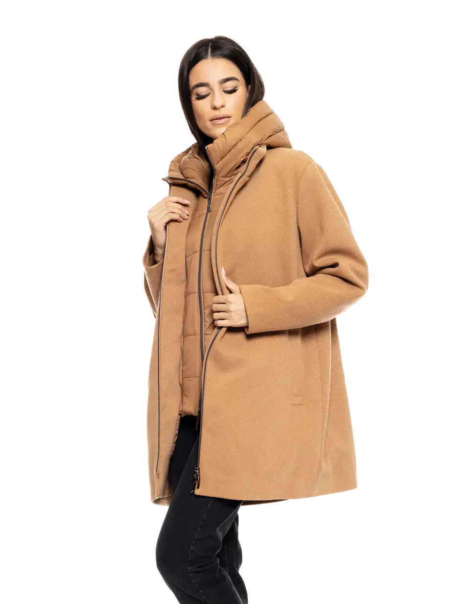 Biston fashion γυναικείο demi παλτό με αποσπώμενη κουκούλα 50-101-120 CAMEL